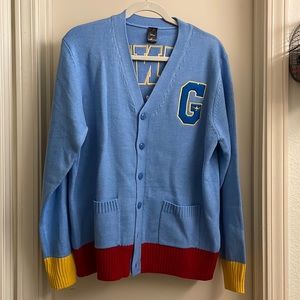 Cakeworthy Disney Genie blue letterman style Cardigan adult L